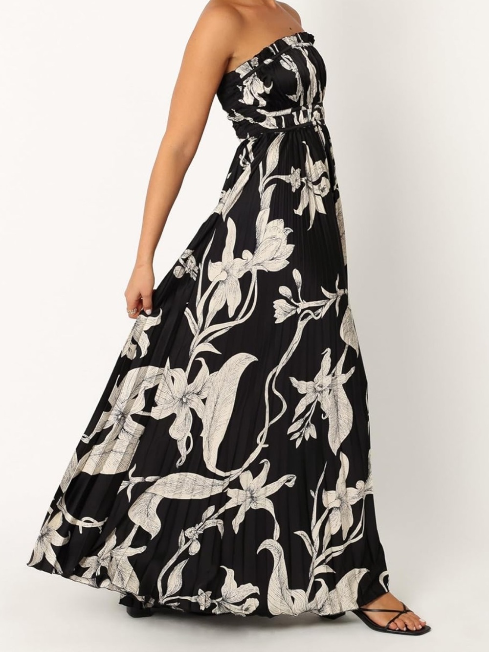 Petal & Pup Strapless Black & Cream Floral Maxi Dress